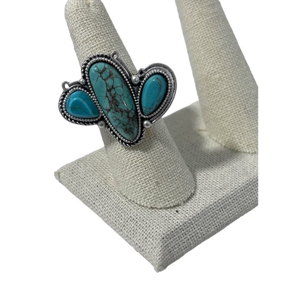 Faux Turquoise Ring Womens Silver Tone Southwest Boho Blue Adjustable NEW - Picture 1 of 5